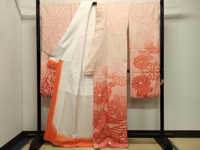 平和屋着物●豪華振袖 総絞り 草花文 暈し染め 正絹 逸品 CABK2502gh