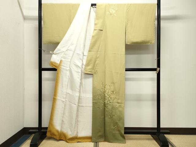 平和屋着物●中国三大刺繍 スワトウ刺繍 総刺繍 訪問着 地紙草花文 暈し染め 金銀彩 正絹 逸品 未使用 CABK2503gh