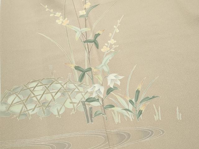 平和屋着物●訪問着 友禅 作家物 流水草花文 正絹 逸品 CABK2506gh