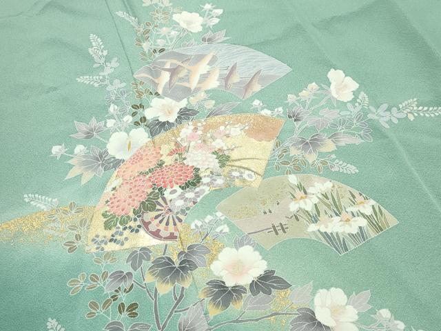 平和屋着物●訪問着 地紙飛鶴花文 暈し染め 金彩 正絹 逸品 CABK2507gh