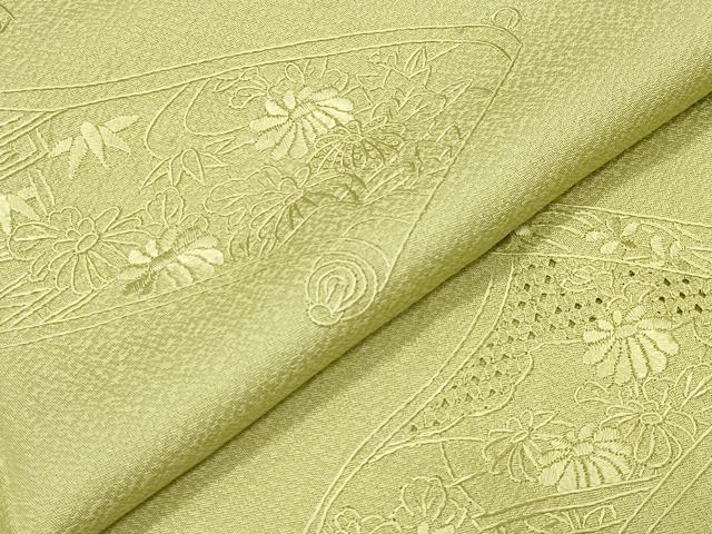 平和屋着物●中国三大刺繍 スワトウ刺繍 総刺繍 無地絵羽訪問着 絵巻花地紋 枯草色 正絹 逸品 CABK2515gh