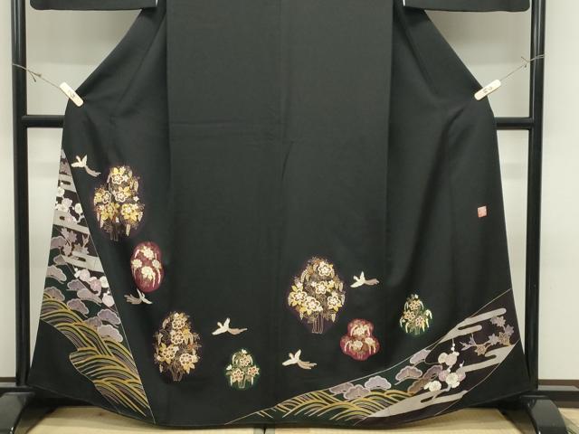 平和屋着物●豪華黒留袖 作家物 駒刺繍 鳳凰花文 金彩 正絹 逸品 CABK2549gh