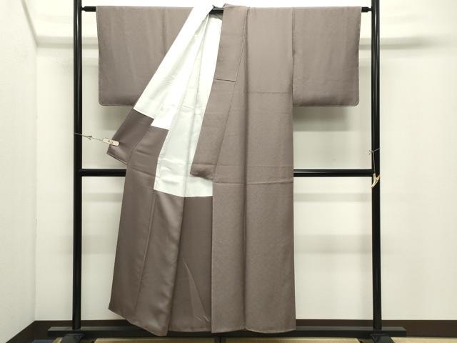 平和屋着物●染色作家 斉藤三才 色無地 舞花地紋 江戸鼠色 正絹 逸品 未使用 CABK2552gh