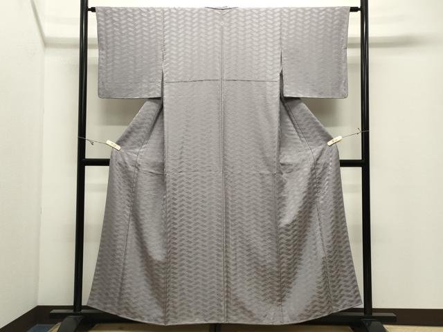 平和屋着物●上質な色無地 檜垣地紋 桔梗鼠色 正絹 逸品 CABK2557gh