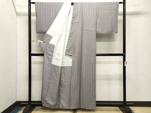 平和屋着物●上質な色無地 檜垣地紋 桔梗鼠色 正絹 逸品 CABK2557gh