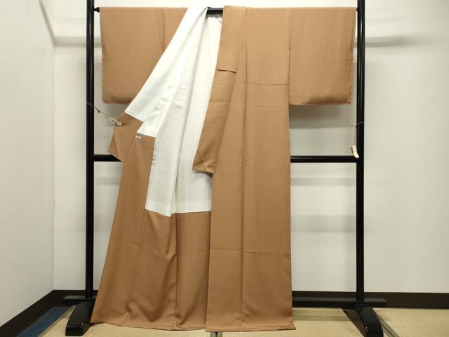 平和屋着物●上質な色無地 狐色 ロング丈 正絹 逸品 CABK2560gh
