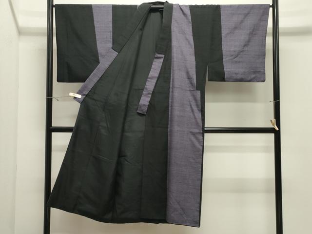 平和屋着物●男性 紬地 間道 黒地 正絹 逸品 CABK2572gh