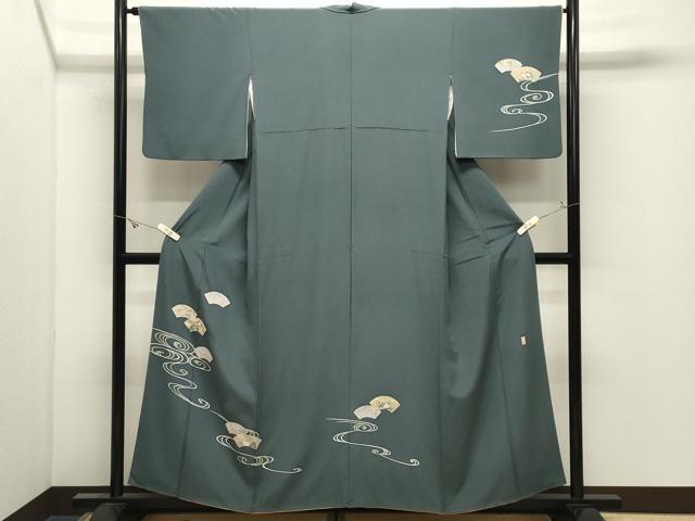 平和屋着物●十日町友禅 女流作家 遠田藤舟 訪問着 流水地紙花文 金彩 正絹 逸品 CABK2579gh