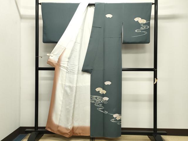 平和屋着物●十日町友禅 女流作家 遠田藤舟 訪問着 流水地紙花文 金彩 正絹 逸品 CABK2579gh