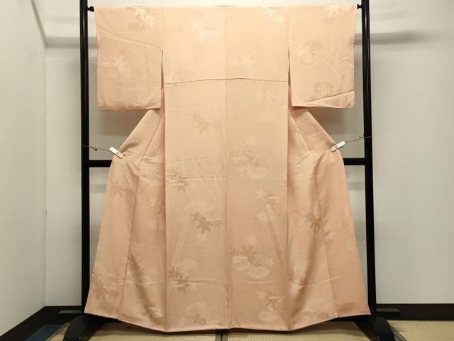 平和屋着物●上質な色無地 楓地紋 淡香色 正絹 逸品 CABK2580gh