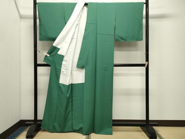 平和屋着物●染色作家 草野一騎監修 色無地 緑青色 正絹 逸品 CABK2622gh