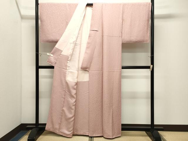 平和屋着物●上質な色無地 舞花地紋 薄柿色 さが美扱い 正絹 逸品 未使用 CABK2623gh