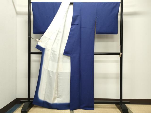 平和屋着物●上質な色無地 作家物 草花地紋 鉄紺色 正絹 逸品 CABK2628gh