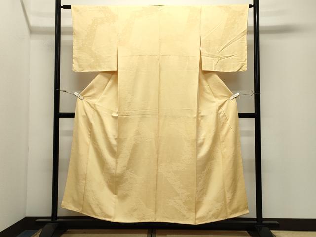 平和屋着物●上質な色無地 亀甲花地紋 卵色 正絹 逸品 未使用 CABK2630gh