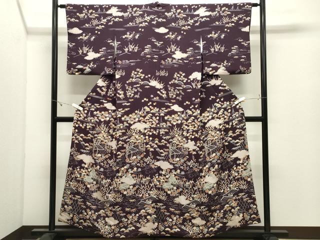 平和屋着物●訪問着 風景松竹梅花文 鬼しぼ縮緬 三越扱い 正絹 逸品 CABK2667gh