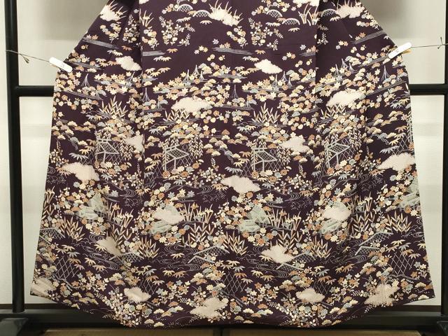 平和屋着物●訪問着 風景松竹梅花文 鬼しぼ縮緬 三越扱い 正絹 逸品 CABK2667gh