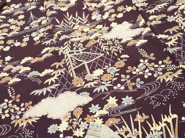 平和屋着物●訪問着 風景松竹梅花文 鬼しぼ縮緬 三越扱い 正絹 逸品 CABK2667gh