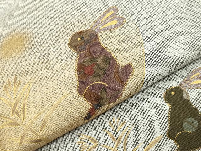 平和屋着物●本場縞大島紬 訪問着 パッチワーク 月 兎 金彩 胴抜き仕立て ロング丈 正絹 逸品 CABK2673gh