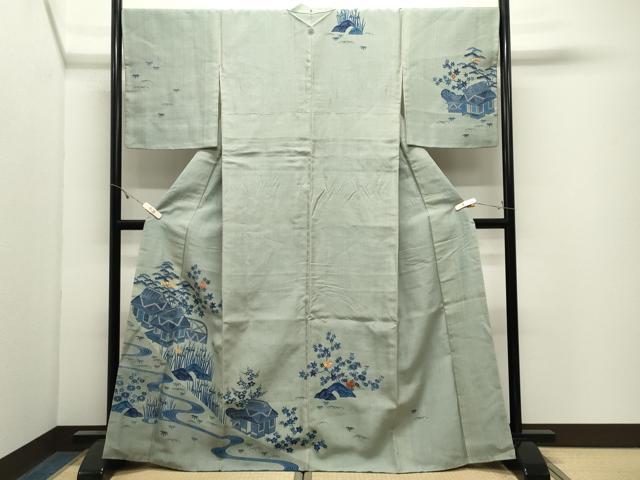 平和屋着物●人間国宝 五代 田畑喜八 訪問着 紬地 駒刺繍 御所解花文 おく田謹製 正絹 逸品 CABK2677gh