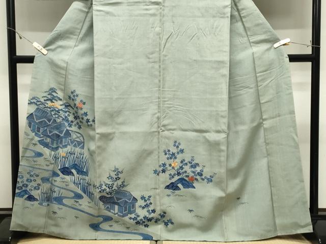 平和屋着物●人間国宝 五代 田畑喜八 訪問着 紬地 駒刺繍 御所解花文 おく田謹製 正絹 逸品 CABK2677gh