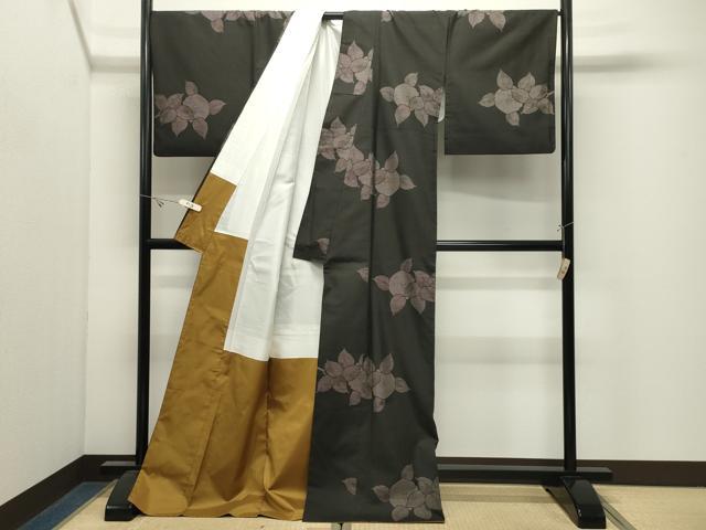 平和屋着物●本場大島紬 9マルキ 泥染め 地空き 椿 中川織物謹製 ロング丈 正絹 逸品 CABK2683gh