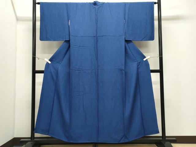 平和屋着物●上質な色無地 霞地紋 紺色 正絹 逸品 CABK2689gh