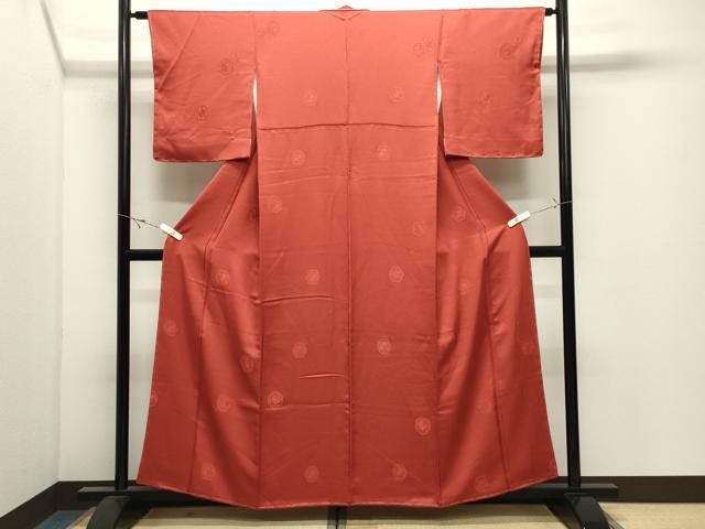 平和屋着物●上質な色無地 雪輪万寿菊地紋 丹色 正絹 逸品 未使用 CABK2695gh