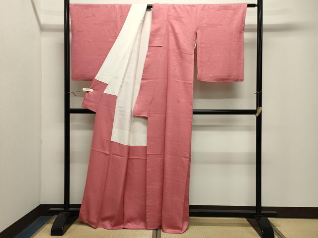 平和屋着物●上質な色無地 エ霞地紋 甚三紅色 正絹 逸品 CABK2697gh