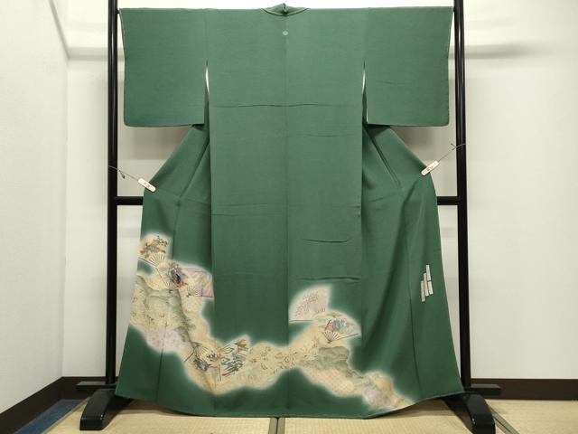 平和屋着物●友禅師・京の名工・伝統工芸士・樽本伊勢蔵 色留袖 暈し染め 扇面人物風景文 金銀彩 正絹 逸品 未使用 CABK2709gh