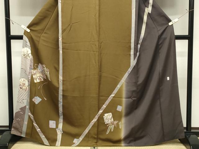 平和屋着物●訪問着 作家物 駒刺繍 源氏香 糸巻き花蝶文 金彩 正絹 逸品 CABK2710gh