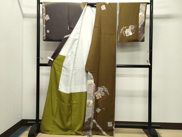 平和屋着物●訪問着 作家物 駒刺繍 源氏香 糸巻き花蝶文 金彩 正絹 逸品 CABK2710gh