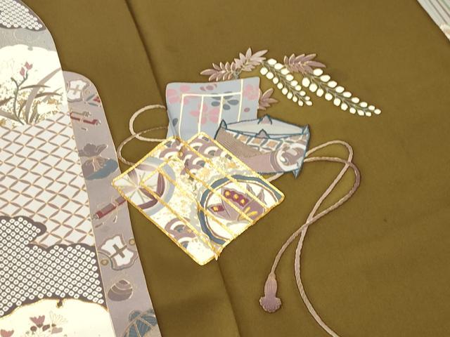 平和屋着物●訪問着 作家物 駒刺繍 源氏香 糸巻き花蝶文 金彩 正絹 逸品 CABK2710gh