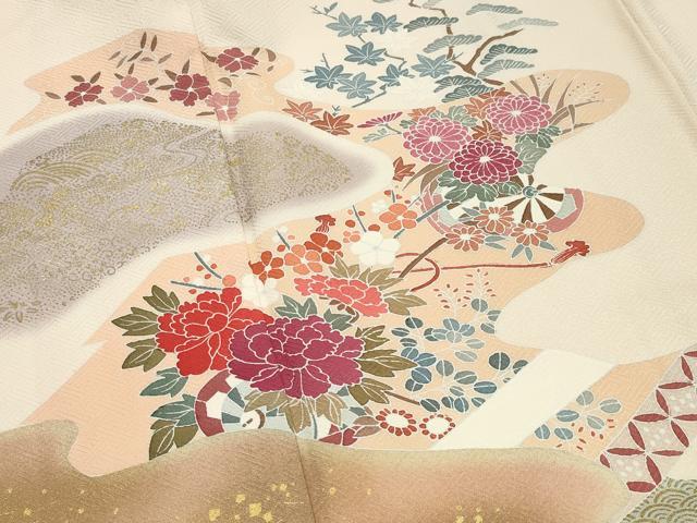 平和屋着物●訪問着 花車文 暈し染め 金彩 反端付き 正絹 逸品 CABK2728gh