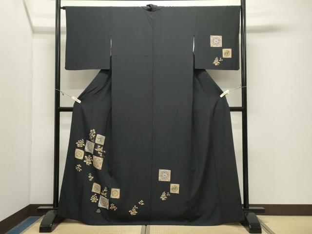 平和屋着物●訪問着 鳳凰花文 黒地 金銀彩 正絹 逸品 CABK2732gh
