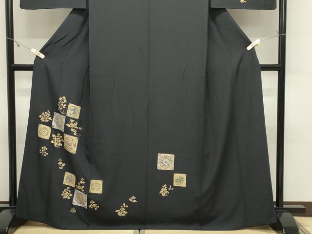 平和屋着物●訪問着 鳳凰花文 黒地 金銀彩 正絹 逸品 CABK2732gh