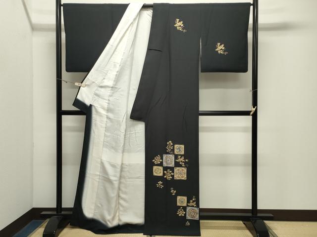 平和屋着物●訪問着 鳳凰花文 黒地 金銀彩 正絹 逸品 CABK2732gh