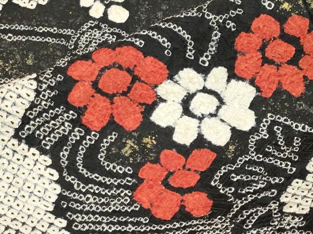 平和屋着物●豪華振袖・長襦袢セット 総絞り 花車文 黒地 金彩 正絹 逸品 CABK2741gh