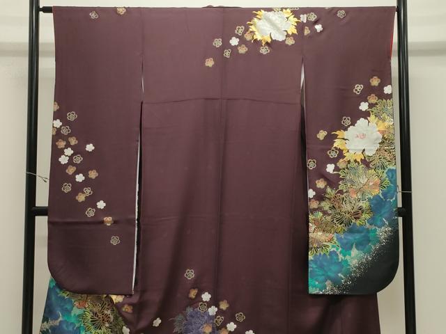 平和屋着物●豪華振袖・長襦袢セット 牡丹花文 金銀彩 正絹 逸品 CABK2742gh