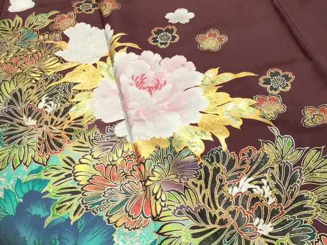 平和屋着物●豪華振袖・長襦袢セット 牡丹花文 金銀彩 正絹 逸品 CABK2742gh