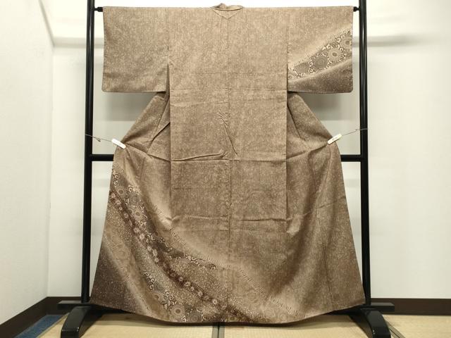 平和屋着物●訪問着 紬地 絞り 花唐草文 正絹 逸品 CABK2763gh