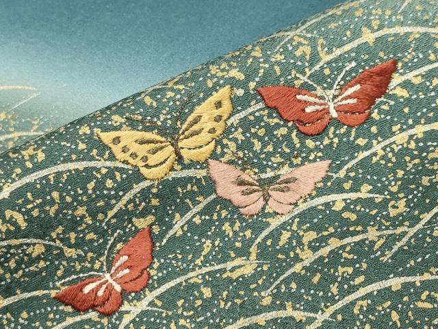 平和屋着物●訪問着 刺繍 舞蝶文 暈し染め 金彩 正絹 逸品 CABK2765gh
