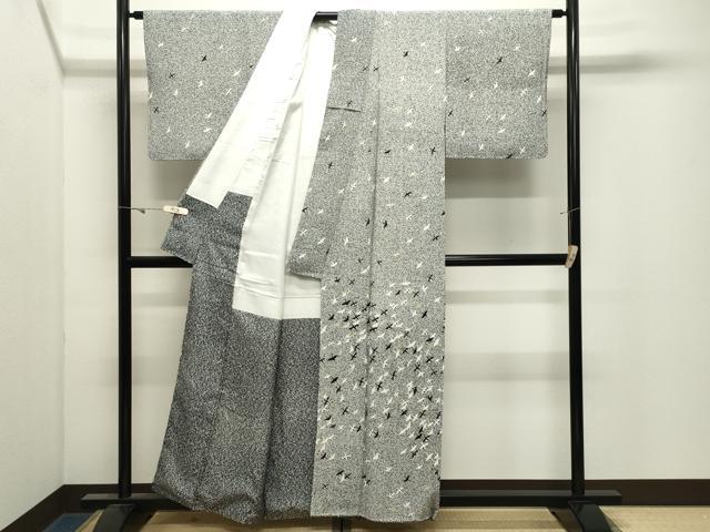 平和屋着物●訪問着 群鶴文 金銀彩 正絹 逸品 未使用 CABK2768gh