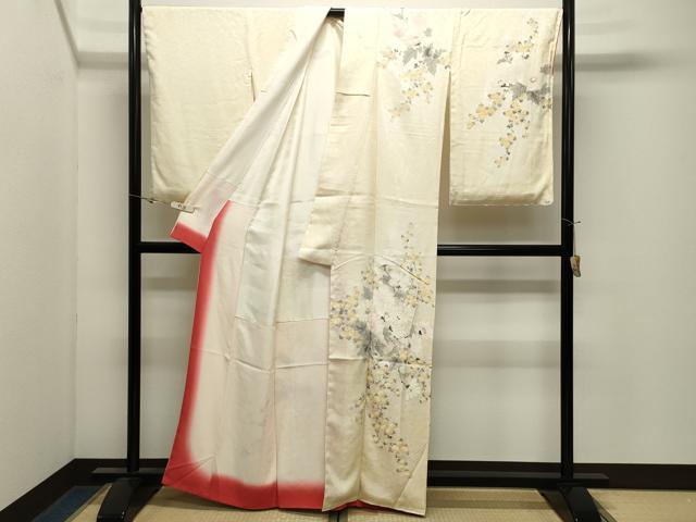 平和屋着物●訪問着 手描き 草花文 暈し染め 正絹 逸品 CABK2785gh
