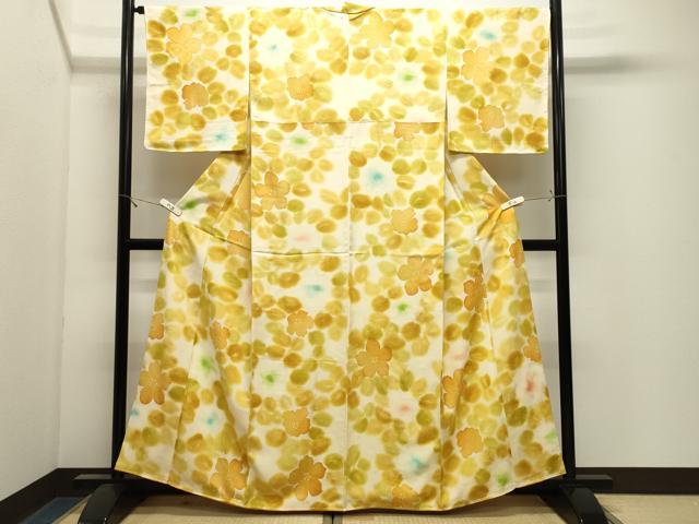 平和屋着物●上質な小紋 地紋起こし 舞花文 正絹 逸品 未使用 CABK2789gh