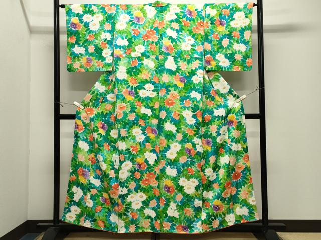 平和屋着物●上質な小紋 手描き 草花文 正絹 逸品 CABK2792gh