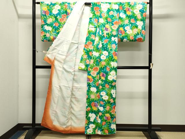 平和屋着物●上質な小紋 手描き 草花文 正絹 逸品 CABK2792gh