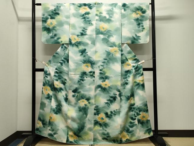 平和屋着物●上質な小紋 地紋起こし 草花文 暈し染め 正絹 逸品 CABK2798gh