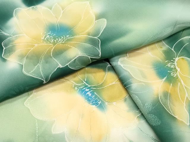 平和屋着物●上質な小紋 地紋起こし 草花文 暈し染め 正絹 逸品 CABK2798gh