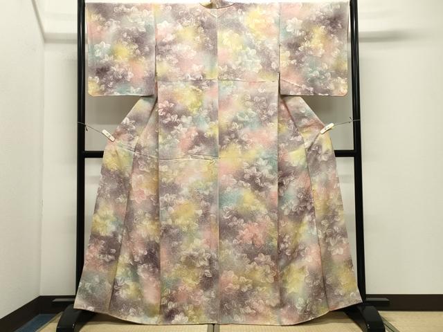平和屋着物●上質な小紋 地紋起こし 楓文 暈し染め 正絹 逸品 CABK2799gh