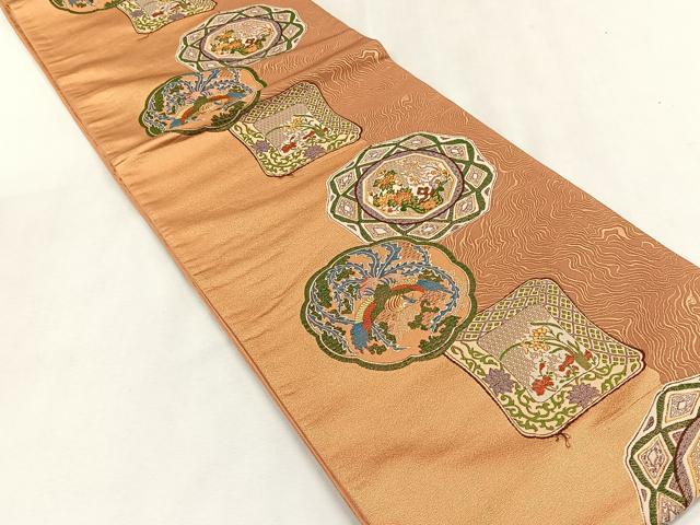 平和屋着物◎六通柄袋帯 絵皿鳳凰鼻文 金糸 正絹 逸品 CABK2801yk